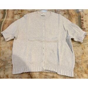 Wrap London Womens Cardigan Sweater Beige Knit Button Front Short Sleeve Large